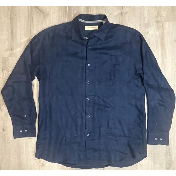 Tommy Bahama Men’s 100% Linen Long Sleeve Shirt Navy Size L - Picture 1 of 6